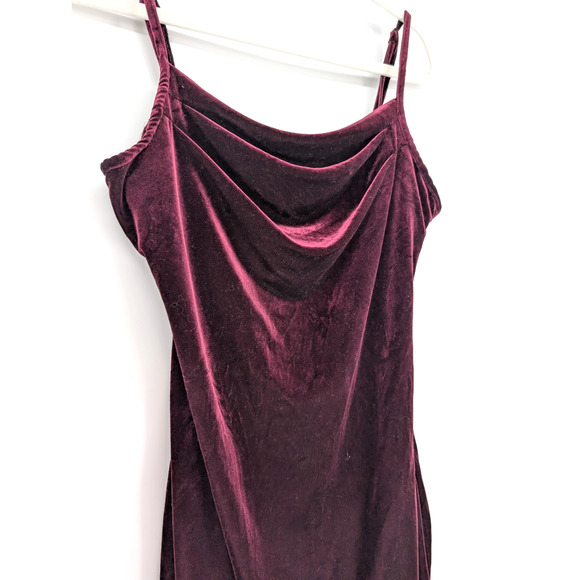 1 State Burgundy Port Velvet Bias Cut Cowl Neck Midi Slip Dress Y2K Glam Medium - Picture 5 of 13